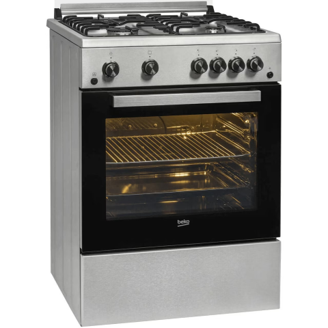 Aragaz Beko FBGT62110DXO, Gaz, 4 arzatoare, Aprindere electrica plita/cuptor, Grill, Rotisor, High-Efficiency Gas Burner, Timer, 60 cm, Inox [1]