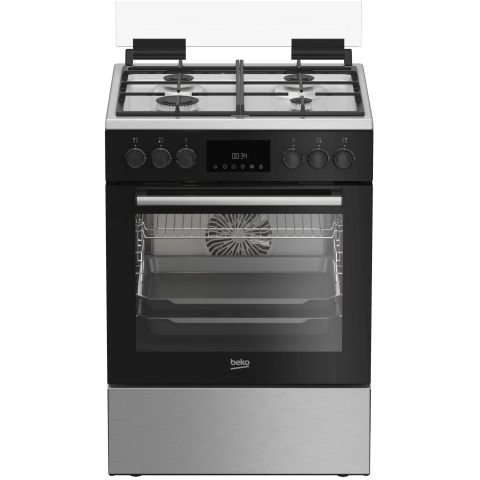 ELECTROCASNICE - RESIGILATE - Aragaz Beko FBSM62530DXMS, Mixt, 4 arzatoare, Aprindere electrica integrata, Gratare din fonta, Autocuratare catalitica, Grill, Gatire 3D, Timer, LED, 60 cm, Inox