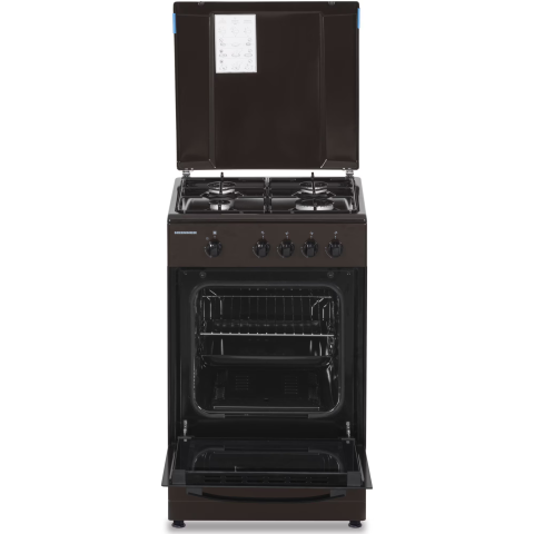 ELECTROCASNICE - RESIGILATE - Aragaz Heinner HFSC-SME50BRW, Gaz, 4 arzatoare, Dispozitiv siguranta plita si cuptor, 50 cm, Maro