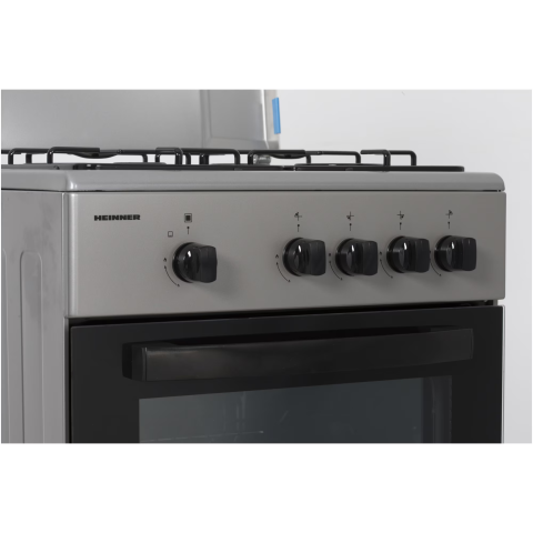 Aragaz Heinner HFSC-SME50SL, Gaz, 4 arzatoare, Dispozitiv siguranta plita si cuptor, 50 cm, Argintiu [2]