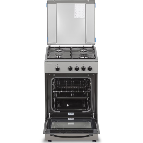 Aragaz Heinner HFSC-SME50SL, Gaz, 4 arzatoare, Dispozitiv siguranta plita si cuptor, 50 cm, Argintiu [1]