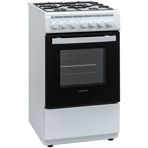 Aragaz mixt Heinner HFSC-V60LITGC-WH, 4 arzatoare gaz, Aprindere electrica, Cuptor electric, Clasa A, Dispozitiv de siguranta plita, Timer, Grill, 50x60 cm, Alb [1]