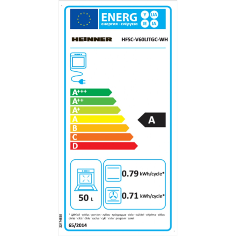 Aragaz mixt Heinner HFSC-V60LITGC-WH, 4 arzatoare gaz, Aprindere electrica, Cuptor electric, Clasa A, Dispozitiv de siguranta plita, Timer, Grill, 50x60 cm, Alb [3]
