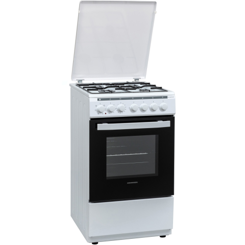 ARAGAZURI SI CUPTOARE ELECTRICE - Aragaz mixt Heinner HFSC-V60LITGC-WH, 4 arzatoare gaz, Aprindere electrica, Cuptor electric, Clasa A, Dispozitiv de siguranta plita, Timer, Grill, 50x60 cm, Alb