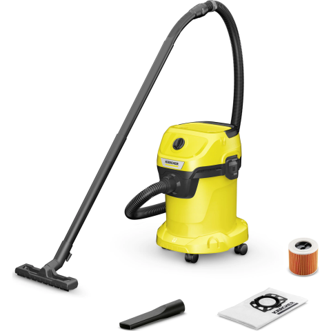 ELECTROCASNICE - RESIGILATE - Aspirator umed-uscat Karcher WD 3 V-15/4/20, 1000 W, recipient 15 l, furtun 1,8 m, functie de suflare, filtru cartus, sac de filtrare, 1.628-104.0, Galben/Negru