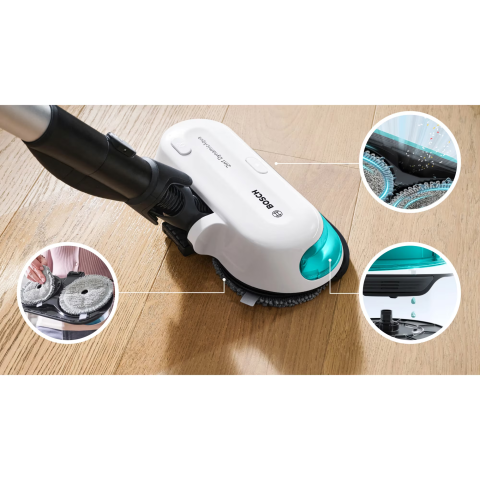 Aspirator vertical Bosch Unlimited 7 ProHygienic Aqua BCS71HYG1, baterie 3 Ah, 3 trepte de putere; Perie AllFloor DynamicPower cu LED-uri, 2in1 DynamicAqua Mop, rezervor apa pentru stergere pana la 50 [2]