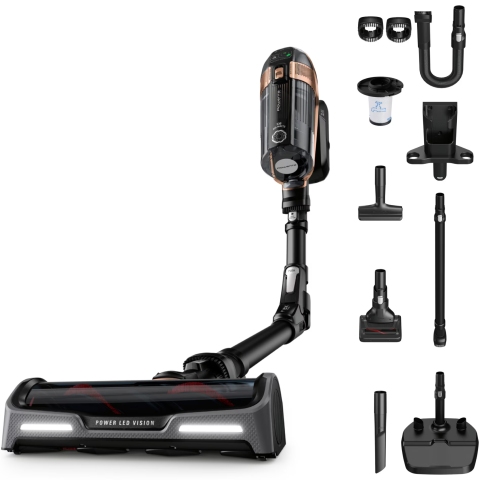 Aspirator vertical fara fir Rowenta X-Force Flex 15.60 RH99F1WO, 550W, 32.4V, autonomie 80 min, filtrare 99.9%, recipient praf 0.9 L, tub flexibil, perie cu LED, panou digital SmartControl, statie de  [1]