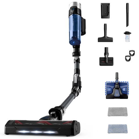 Aspirator vertical fara fir Rowenta X-Force Flex 9.60 Aqua RH20C7WO cu functie de mop, 250W, 18.5V, autonomie 45 min, filtrare 99.9%, recipient praf 0.44 L, tub flexibil, perie cu LED, panou SmartCont [1]