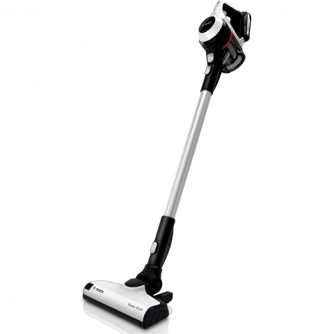 Electrocasnice - Aspirator vertical multifunctional Bosch Unlimited BCS61113, Acumulator interschimbabil de 18 V (2.5Ah), Perie motorizata AllFloor, Filtru igenic, Volum recipient XL, Alb/Negru (RESIGILAT)