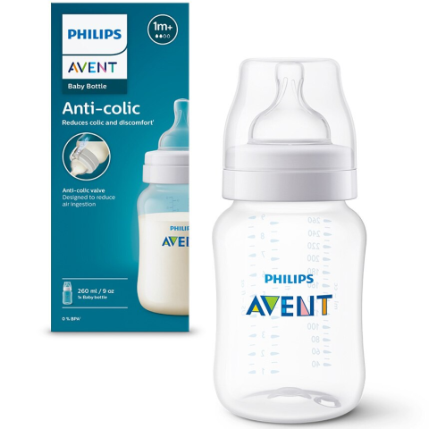 SANATATE SI WELLNESS - Biberon anti-colici Philips Avent SCY103/01, 260ml, Tetina cu debit 2, +1 luni, fara BPA, usor de curatat