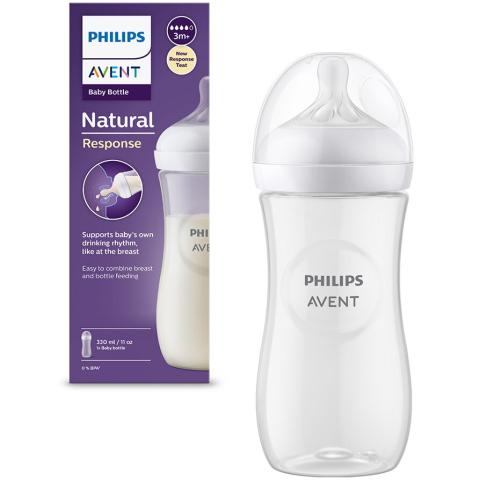 Biberon Philips Avent Natural Response SCY906/01, 330 ml, tetina care functioneaza ca sanul mamei, cu debit 4, tetina fara scurgeri, +6 luni, fara BPA, usor de curatat [2]