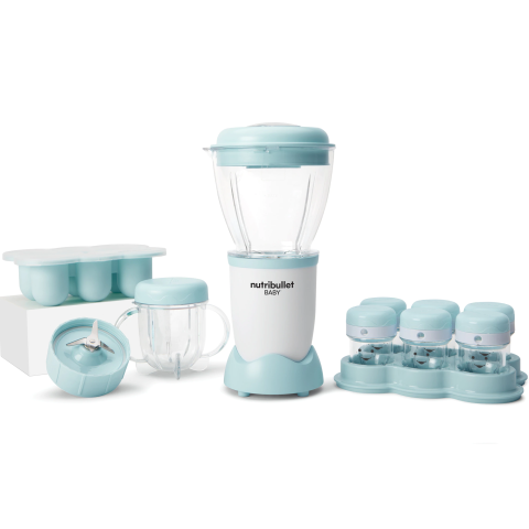 BLENDERE/MIXERE SI STORCATOARE - Blender Nutribullet Baby 200 W 0C22300026, 1 viteza, vas 0.9l, cupa mica 0.295l, 6 recipiente depozitare cu capac, tava silicon, Alb