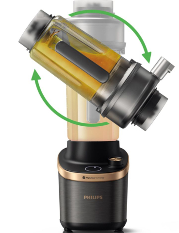 Blender Philips de mare viteza cu functie de stoarcere, tehnologie DUAL CHEF 1500 W, pahar de tritan de 2 l, corp din metal negru, 4 lame zimtate, setari de viteza variabila, presetare si functie impu [2]