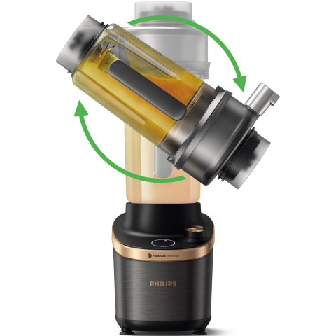 Blender Philips de mare viteza cu functie de stoarcere, tehnologie DUAL CHEF 1500 W, pahar de tritan de 2 l, corp din metal negru, 4 lame zimtate, setari de viteza variabila, presetare si functie impu [3]