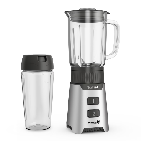 ELECTROCASNICE - RESIGILATE - Blender Tefal Minimix BL16GE30, 400W, 2 trepte de viteza, recipient din sticla termorezistent 0.7 L, recipient portabil 0.6 L, lame detasabile Powelix, argintiu