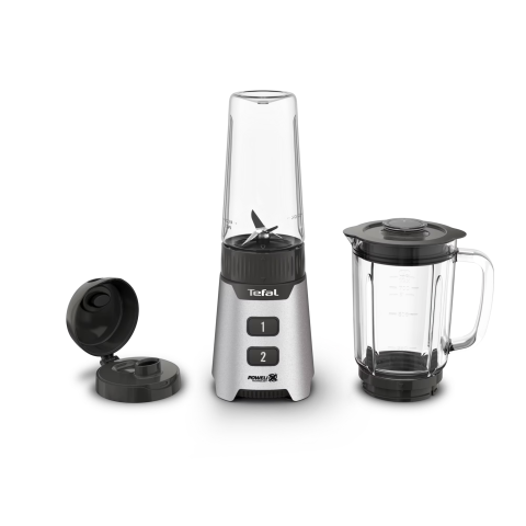 Blender Tefal Minimix BL16GE30, 400W, 2 trepte de viteza, recipient din sticla termorezistent 0.7 L, recipient portabil 0.6 L, lame detasabile Powelix, argintiu [1]