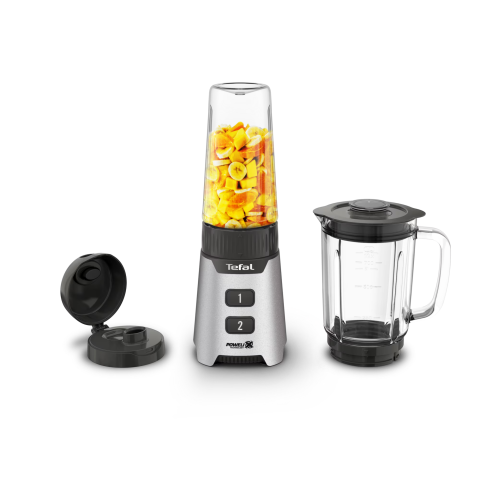 Blender Tefal Minimix BL16GE30, 400W, 2 trepte de viteza, recipient din sticla termorezistent 0.7 L, recipient portabil 0.6 L, lame detasabile Powelix, argintiu [2]