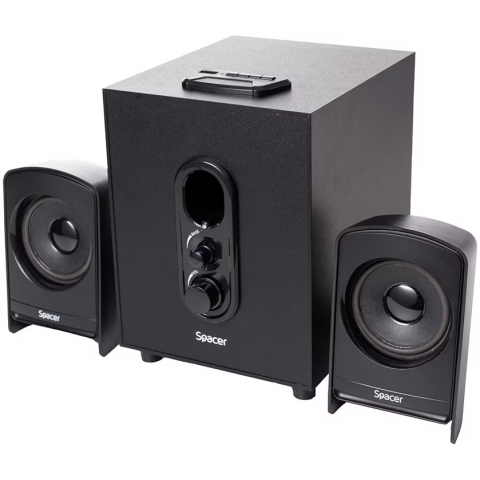 Boxe si Casti Audio - Boxe Spacer 2.1, RMS: 20W (2 x 5W + 10W), subwoofer lemn MDF, USB/FM/RCA, Negru