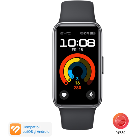 Bratara fitness Huawei Band 9, Starry Black Body with Starry Black Fluoroelastomer Strap [4]