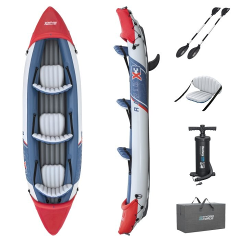 BARCI RESIGILATE - Caiac 3 persoane Bestway Rapid X3 K, greutate maxim suportata 280kg, 381 x 100 x 44 cm, 1 pereche de vasle de aluminiu de 230cm, pompa manuala inclusa