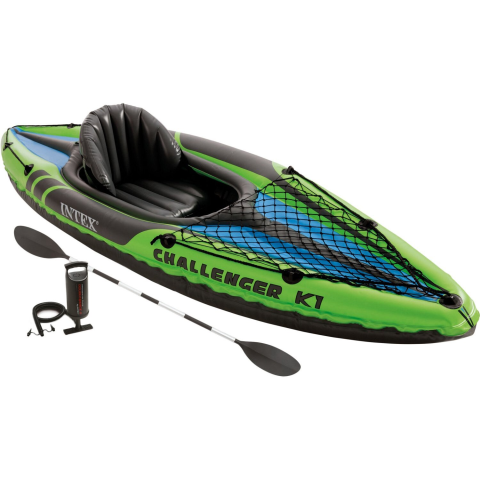BARCI RESIGILATE - Caiac gonflabil Intex Challenger K1 pompa + vasle incluse, 2.74m x 76cm
