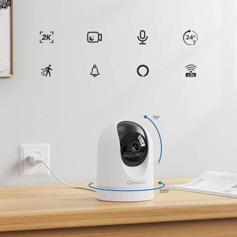 Camera de supraveghere Cinnado D1, 3MP, 2K, Utilizare Baby Monitor Wireless Audio Video, Comunicare bidirectionala, Vedere de noapte, Aplicatie mobila, Alerte in timp real, Suport Card SD, Compatibil  [2]