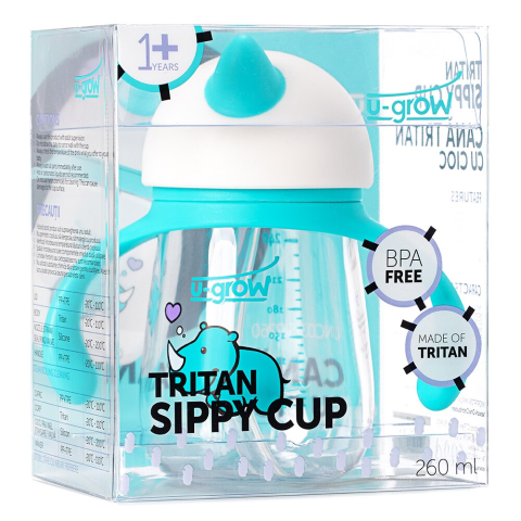 SANATATE SI WELLNESS - Cana din tritan cu pai pentru bebelusi U-Grow, 260 ml