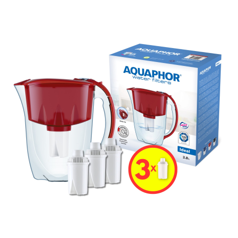 RESIGILATE - Cana filtranta Aquaphor Ideal cu 3 filtre, visiniu