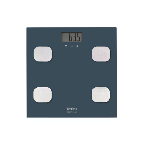 SANITARE - RESIGILATE - Cantar de baie Tefal Body Up BM2520V0, greutate maxima 150 kg, LCD, Sticla, 8 memorii, Indice de masa corporala, Albastru