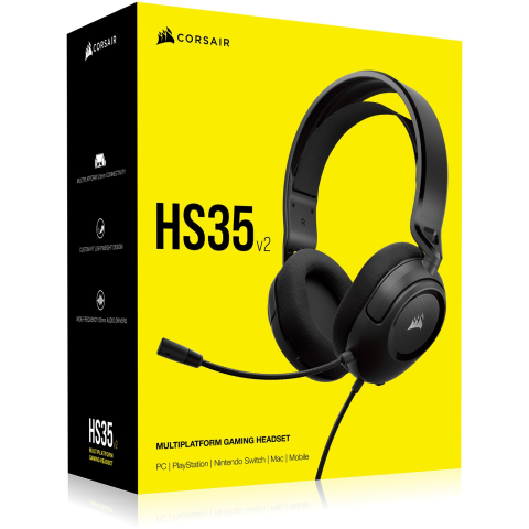 AUDIO, VIDEO SI COMPONENTE PC -RESIGILATE - Casti gaming Corsair HS35 v2 Multiplatform, compatibile Xbox/PlayStation/Switch, 50mm audio drivers, microfon omni-directional, jack 3.5 mm, negru