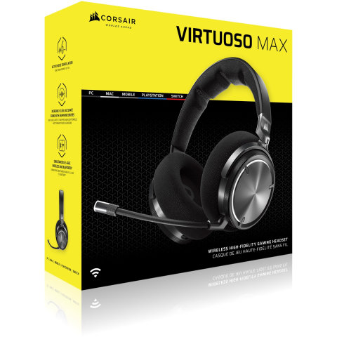 CAMERE DE SUPRAVEGHERE - Casti gaming Corsair Virtuoso Max 2.4GHz wireless and Bluetooth® , Dolby Atmos®, active noise cancellation, PC, Mac, PS5/PS4, Switch, and mobile, graphene drivers, RGB, carbon