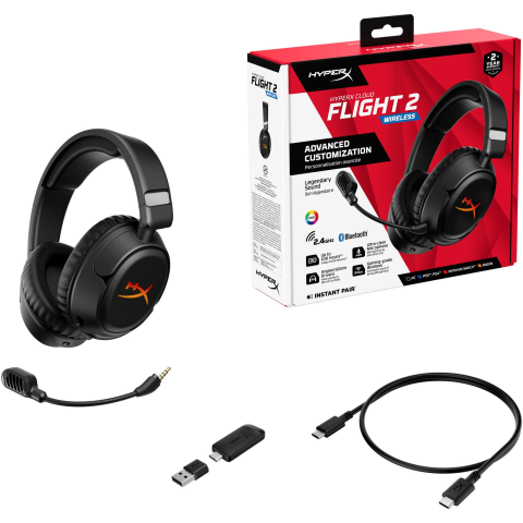 Casti gaming wireless HyperX Cloud Flight 2, iluminare RGB personalizabila cu placute detasabile pentru cupe, autonomie max 100 ore, 2.4GHz/Bluetooth, software NGENUITY, Instant Pair cu anumite laptop [1]