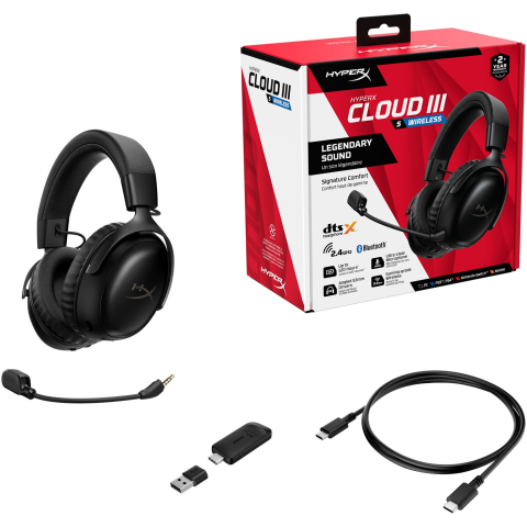Casti gaming wireless HyperX Cloud III S, DTS Headphone:X Spatial Audio, 2.4GHz/Bluetooth, autonomie max. 120h 2.4GHz/200h BT, spuma cu memorie, microfon 10mm detasabil, software HyperX NGENUITY, mult [3]