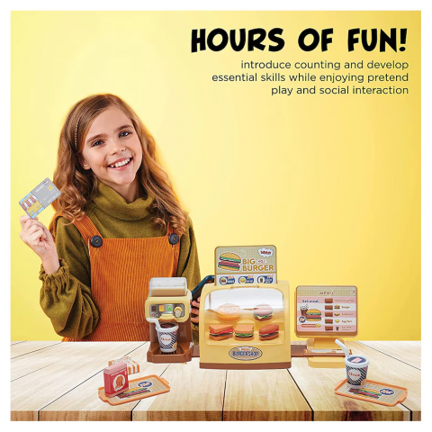 Coffe Shop de Jucarie pentru Copii, PlayHouse, 35 Piese, Vitrina pentru Burger, Expressor Cafea, DIsplay Produse, Galben [3]