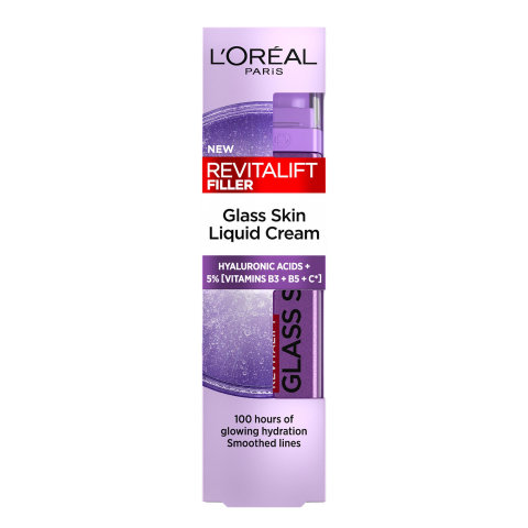 Crema lichida iluminatoare L'Oreal Paris Revitalift Filler Glass Skin, contine Acid Hialuronic, pana la 100 de ore de hidratare, 50 ml [1]