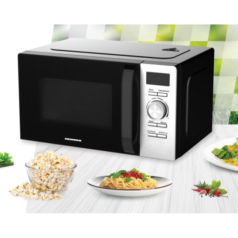 Cuptor cu microunde Heinner HMW-D2060BK, 20 l, 700 W, Control digital, Display LED, Timer, Blocare acces copii, Negru/Inox [1]