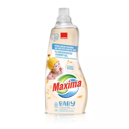 Detergent rufe - Detergent lichid Power Gel Concentrat Sano Maxima Baby Oat, 60 spalari, 1.5 L, Sano