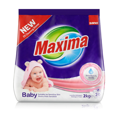 Detergent rufe - Detergent pudra pentru piele sensibila Sano Maxima Baby, 20 spalari, 2 kg