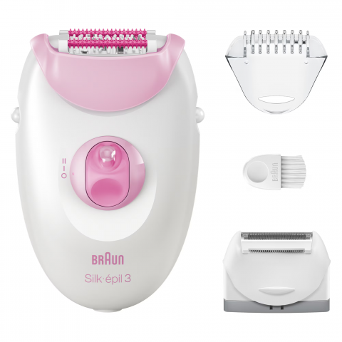 Epilator Braun Silk-épil 3 3-031, MicroGrip, Smart Light, 20 de pensete, Cap de ras + Pieptene, 2 viteze, Roz [2]