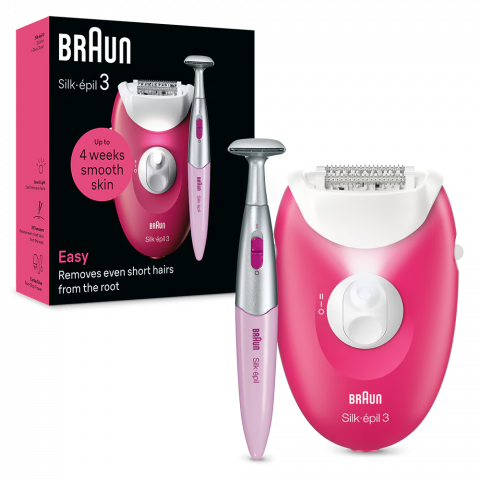 Epilator Braun Silk-épil 3 3-202, MicroGrip, Smart Light, 20 de pensete, 2 viteze, Trimmer, Fucsia [2]