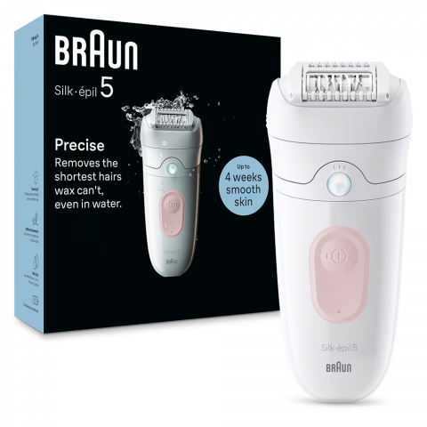 Epilator Braun Silk-épil 5 5-000 Wet & Dry, MicroGrip, Smart Light, 28 de pensete, 2 viteze, Alb. [1]