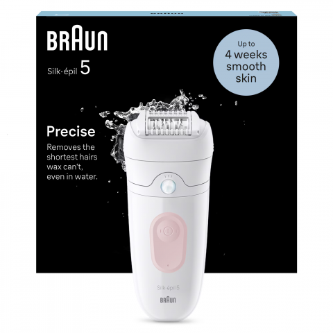 Epilator Clasic - Epilator Braun Silk-épil 5 5-000 Wet & Dry, MicroGrip, Smart Light, 28 de pensete, 2 viteze, Alb.