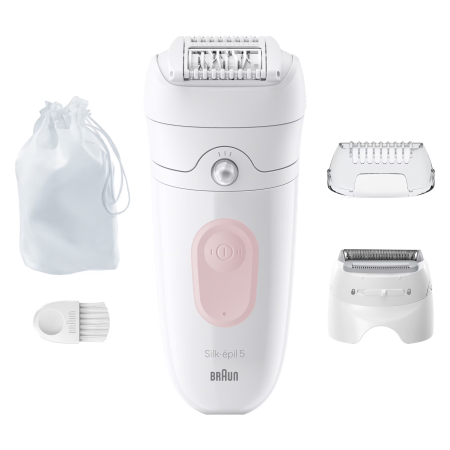 Epilator Braun Silk-épil 5 5-030 Wet & Dry, MicroGrip, Smart Light, 28 de pensete, 2 viteze, Cap de ras + Pieptene, Saculet de voiaj [1]