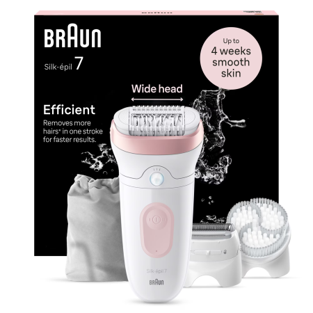 Ingrijire Personala - Epilator Braun Silk-épil 7 7-060 SkinSpa, Wet & Dry, MicroGrip, Smart Light, 40 de pensete, 2 viteze, Cap de ras + Pieptene, 1 Cap pentru exfoliere, 1 Capac, Saculet de voiaj