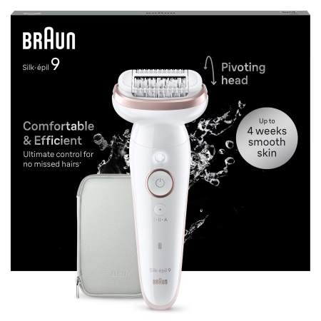 Ingrijire Personala - Epilator Braun Silk-épil 9 9-000 Wet & Dry, MicroGrip, Smart Light, 2 viteze, 40 pensete, Geanta de voiaj, Alb/Roz