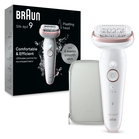 Epilator Braun Silk-épil 9 9-000 Wet & Dry, MicroGrip, Smart Light, 2 viteze, 40 pensete, Geanta de voiaj, Alb/Roz [2]