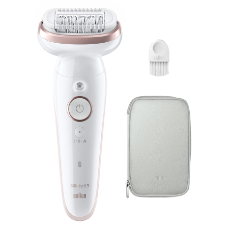 Epilator Braun Silk-épil 9 9-000 Wet & Dry, MicroGrip, Smart Light, 2 viteze, 40 pensete, Geanta de voiaj, Alb/Roz [1]