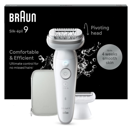 Ingrijire Personala - Epilator Braun Silk-épil 9 9-041 Wet & Dry, MicroGrip, Smart Light, 2 viteze, 40 pensete, Cap de ras + Pieptene, 1 capac, Geanta de voiaj