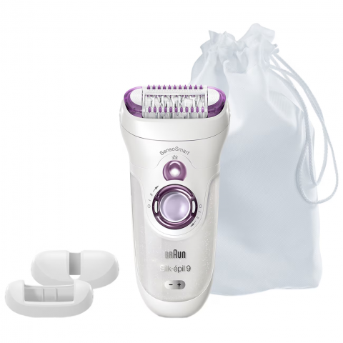 Epilator Braun Silk-épil 9 9/700 SensoSmart™, Micro-Grip, Wet & Dry, 40 pensete, 2 viteze, Saculet pentru voiaj, Alb/Mov [1]