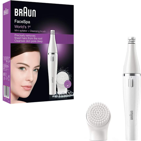 Ingrijire Personala - Epilator facial Braun SE810 Face, 10 prinderi, perie curatare cu micro-oscilatii, cap subtire pentru precizie, functionare pe baterii, alb